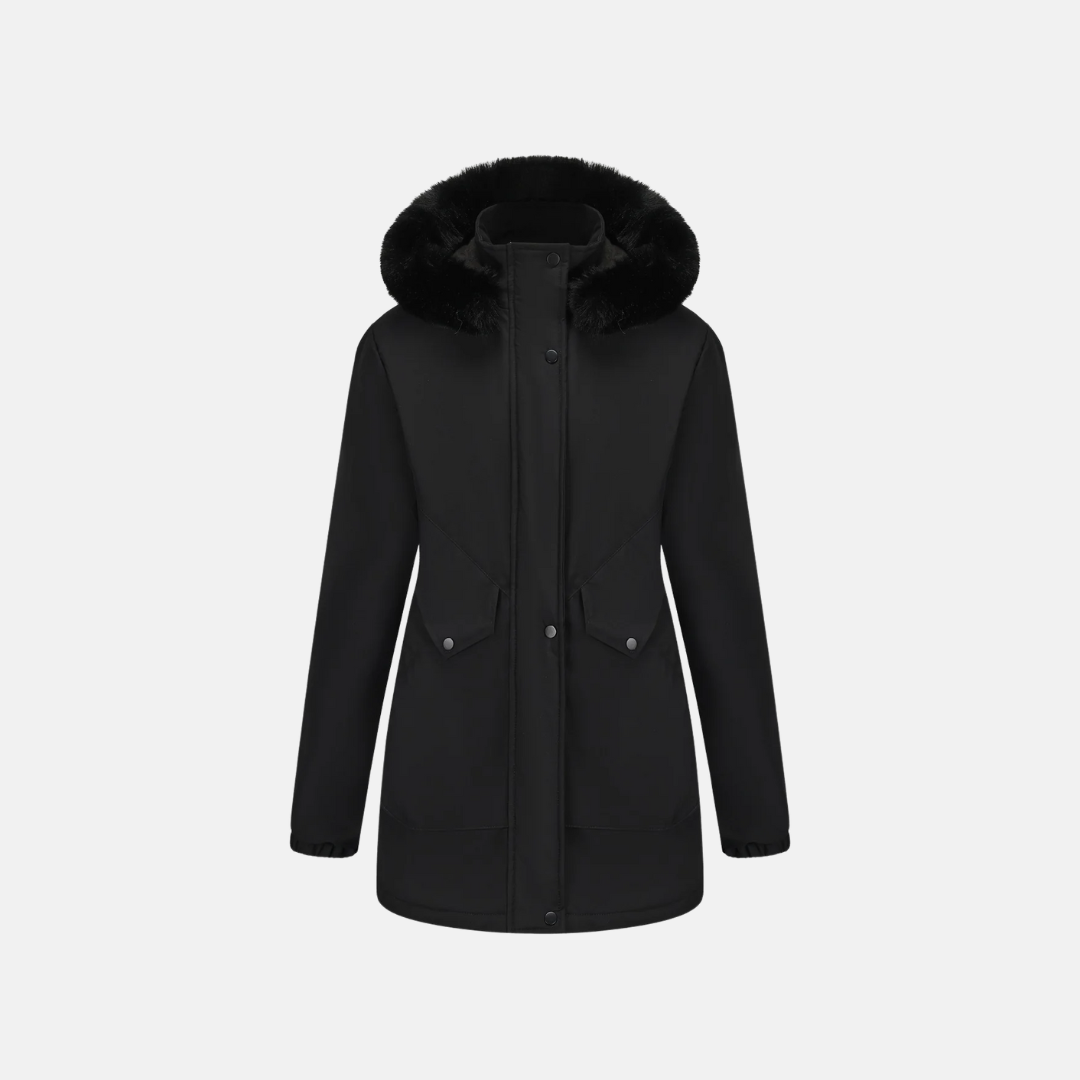 Adjustable Waist Faux Fur Hood Parka Jacket
