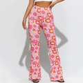 Women's Sectioned Pants - High Waist - Floral Pattern - Retro Flared Design
