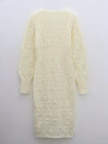 Women's Knit Dress - V-Neck - Long-Sleeved - Fitted Ribbed Design - Elegant & Comfortable