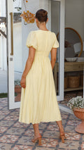 Women's Maxi Dress - V-neck - Buttons - Puff Sleeves - Elegant Long Dress