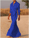 Women's Maxi Dress - Wrap Design - V-Neck - Long Sleeves - Elegant and Lightweight
