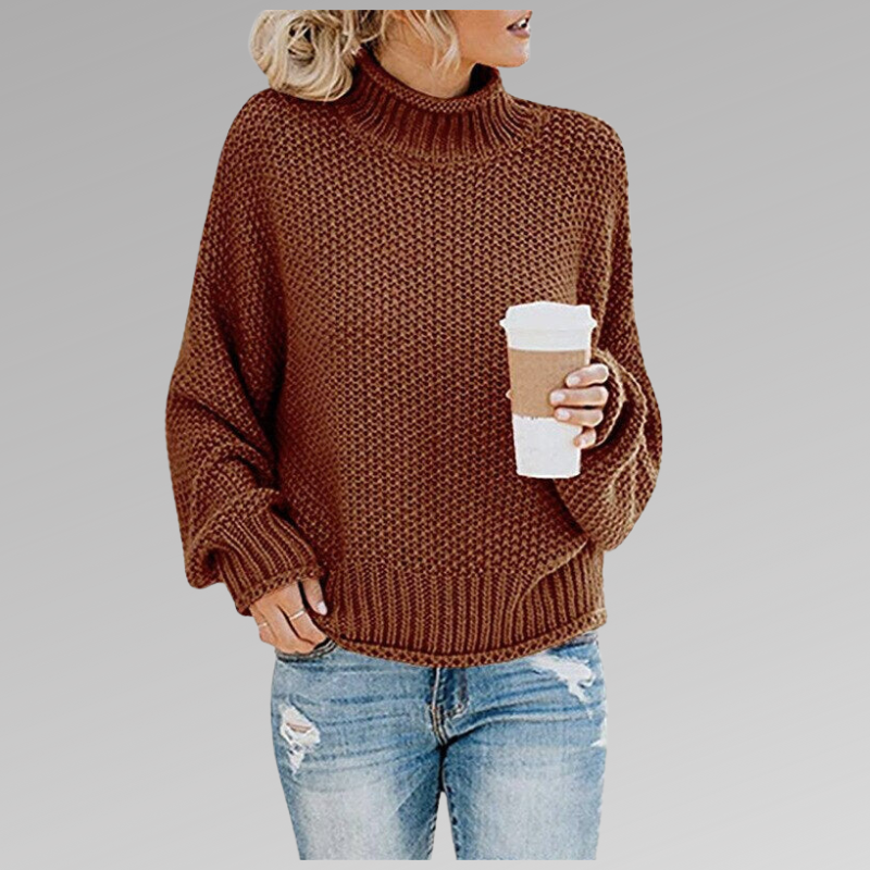 Women's Knit Sweater - Oversized Fit - Turtleneck - Soft and Warm
