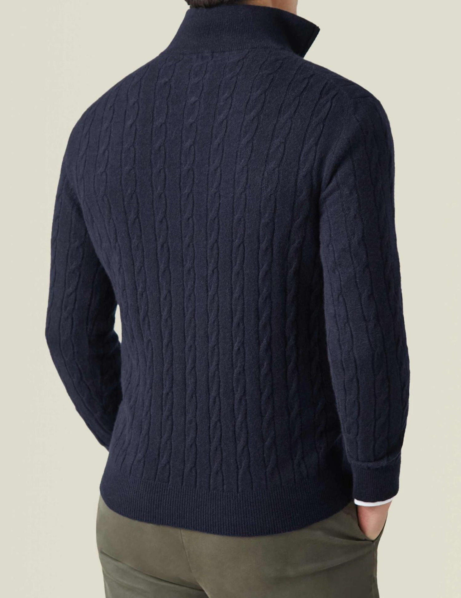 Men's Sweater in Cable Knit – Wool Blend – Half Zipper – Smart Casual Fit