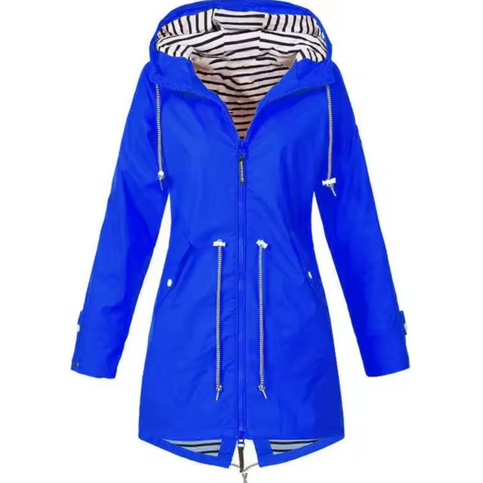 Women's Raincoat - Waterproof Long Model - Adjustable Waist - Hood with Lining