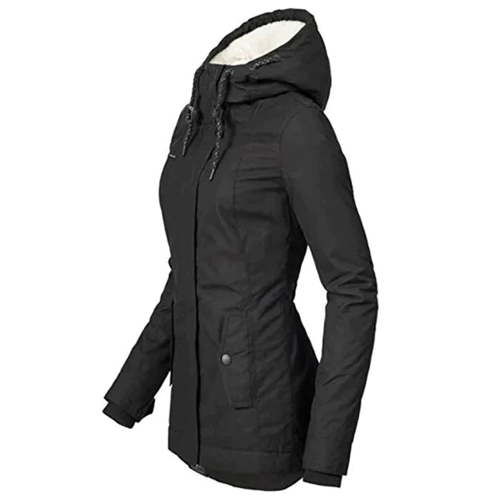 Women's Parka Jacket - Long Tailored Fit - Water-Repellent - Lined with Soft Insulation - Hood with Drawstring