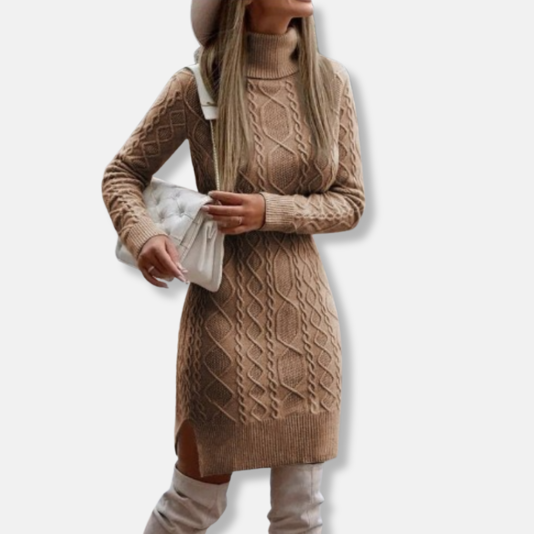 Slim Fit Wool Blend Turtleneck Mini Dress
