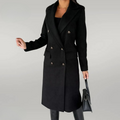 Women's Long Coat - Wool Blend - Double Breasted - Tailored Fit - Notch Lapel