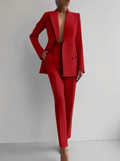 Women's Suit - Tailored Double-Breasted Blazer - High-Waisted Suit Pants