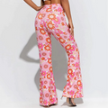 Women's Sectioned Pants - High Waist - Floral Pattern - Retro Flared Design