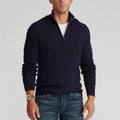 Men's Sweater with Half Zip – Cable Knit – Cotton Blend – Regular Fit – Ribbed Edges