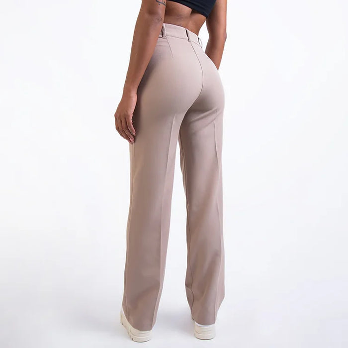Women's Suit Pants - High-Waisted - Wide Legs - Elegant with Pockets