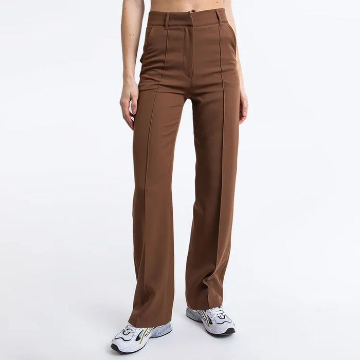Women's Suit Pants - High-Waisted - Wide Legs - Elegant with Pockets