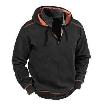 Ribbed Collar Half-Zip Hooded Sweatshirt