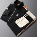 Men's Tracksuit - Zip-up Jacket & Tapered Pants - High Collar & Side Pockets