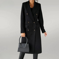 Women's Long Coat - Wool Blend - Double Breasted - Tailored Fit - Notch Lapel