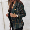 Women's Blazer - Tweed Pattern - Tailored Fit - Gold Buttons Elegant Design