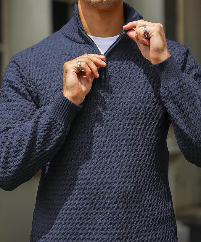Textured Knit Tailored Fit Half-Zip Sweater