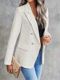 Women's Blazer Jacket – Tailored Fit – Textured Tweed – Double Breasted – Notched Lapel