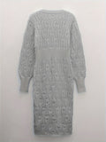 Women's Knit Dress - V-Neck - Long-Sleeved - Fitted Ribbed Design - Elegant & Comfortable