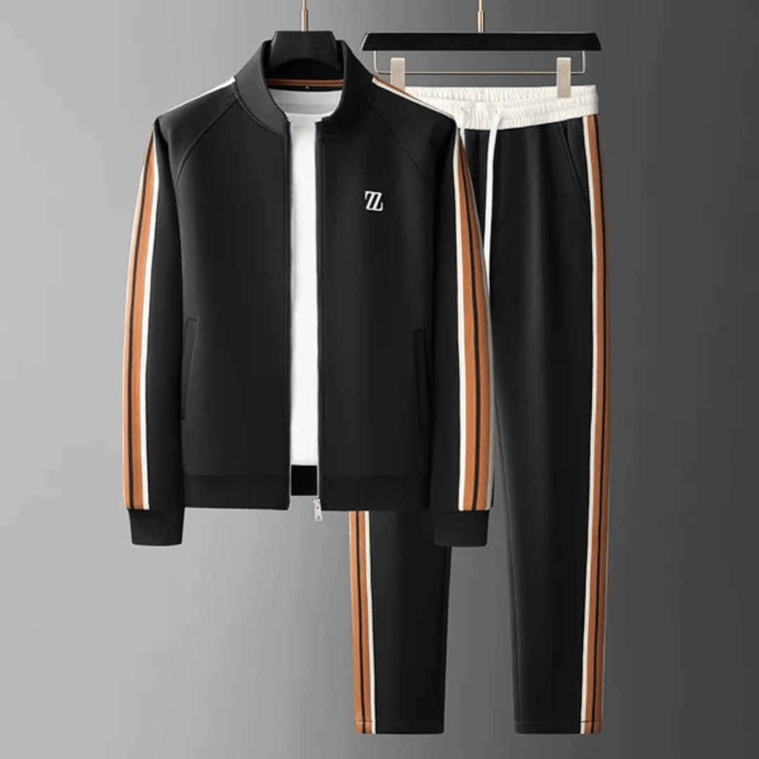 Men's Tracksuit - Zip-up Jacket & Tapered Pants - High Collar & Side Pockets