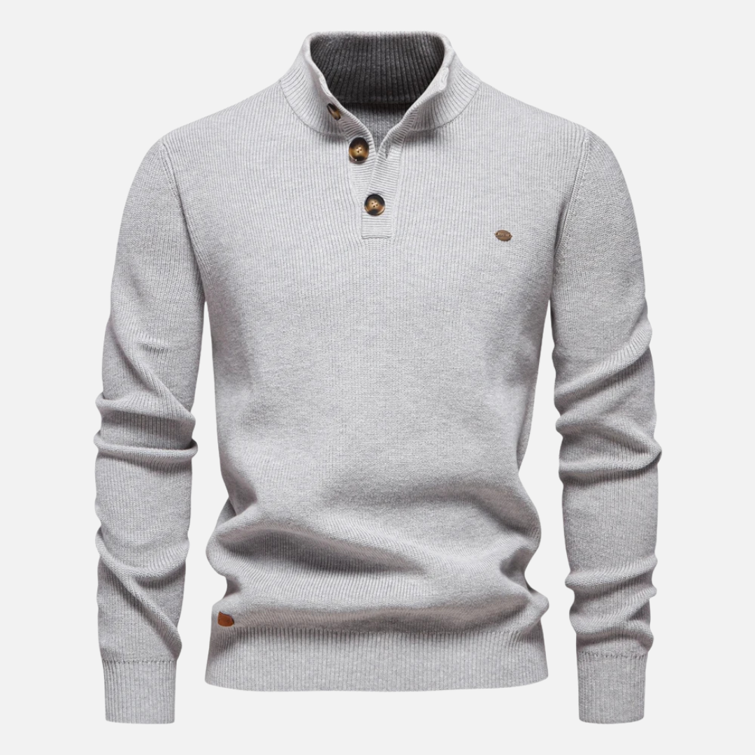 Men's Turtleneck Sweater – Wool Blend – Slim Fit – Rib Knit with Button Details