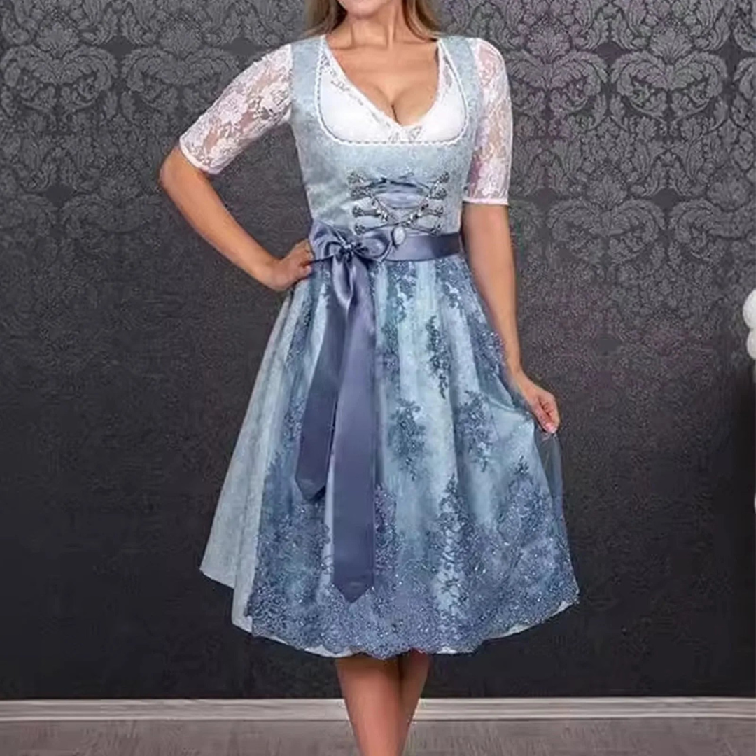Fitted Embroidered Lace Dirndl Dress