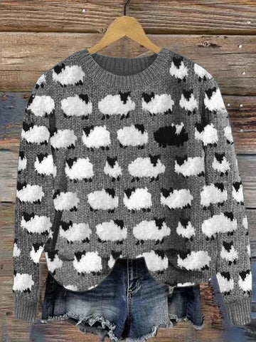 Long Sleeved Sheep Pattern Sweatshirt