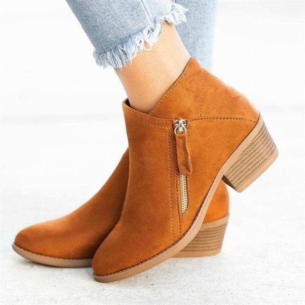 Soft Suede Side Zipper Ankle Boots