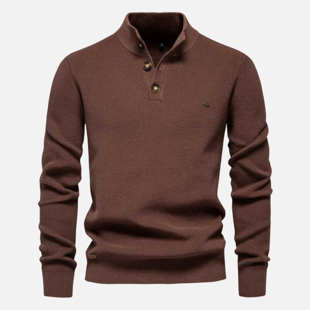 Men's Turtleneck Sweater – Wool Blend – Slim Fit – Rib Knit with Button Details