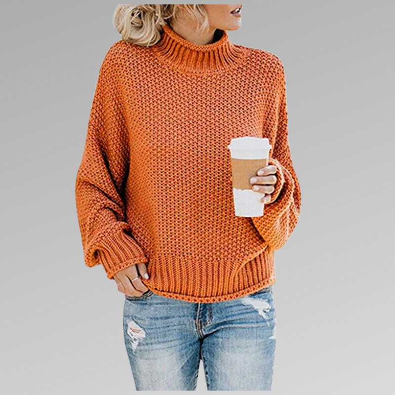 Women's Knit Sweater - Oversized Fit - Turtleneck - Soft and Warm