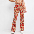 Women's Sectioned Pants - High Waist - Floral Pattern - Retro Flared Design