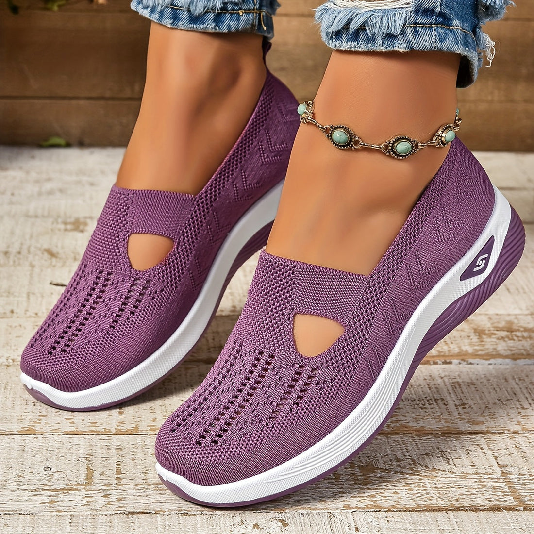 Breathable Knit Cushioned Slip-On Sneakers