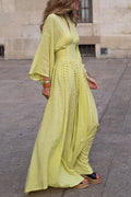 Women's Maxi Dress - Long Sleeve V-Neck - Loose Fit - Elegant Flowy Design