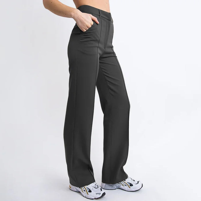 Women's Suit Pants - High-Waisted - Wide Legs - Elegant with Pockets