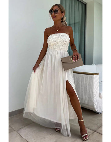 Flowy Strapless High Slit Maxi Dress
