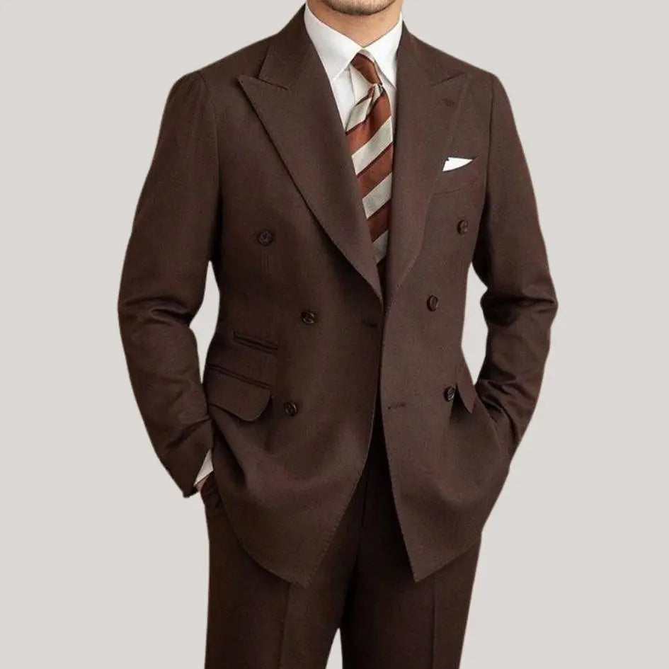Wool Blend Double-Breasted Tailored Fit Suit Set