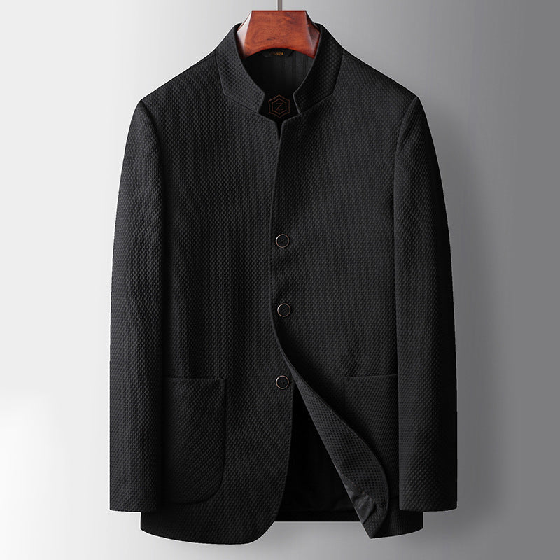 Tailored Fit Wool Blend Mandarin Collar Blazer