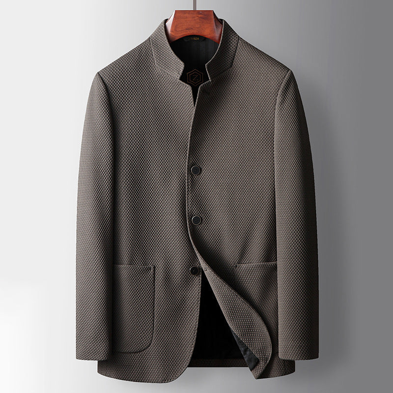 Tailored Fit Wool Blend Mandarin Collar Blazer