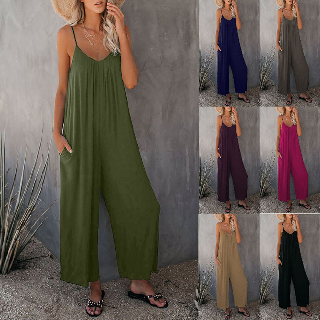 Women's Jumpsuit - Sleeveless with Spaghetti Straps - Loose Fit - Light and Breathable