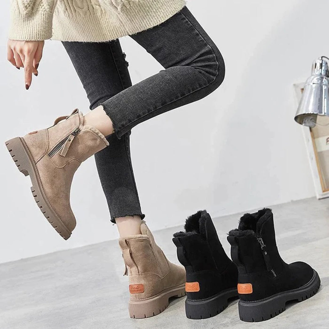 Women's Ankle Boots - Soft Suede Look - Warm Lined - Non-slip Sole - Zipper Closure