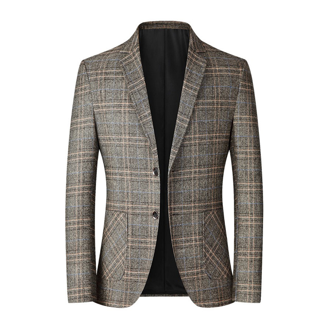 Checkered Tailored Fit Notch Lapel Blazer