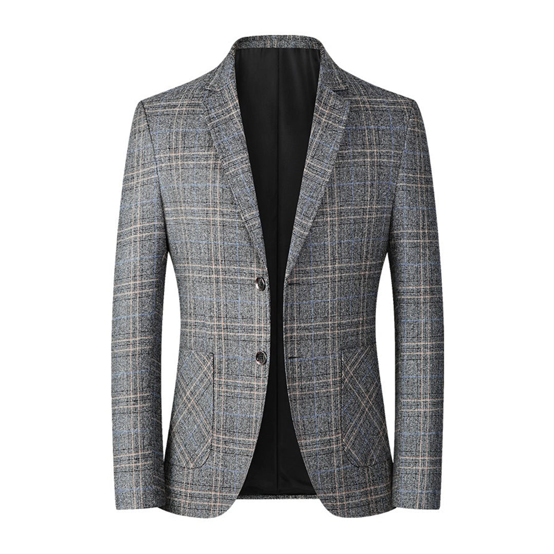 Checkered Tailored Fit Notch Lapel Blazer