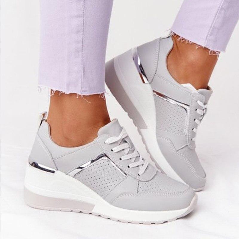 Breathable Wedge Heel Lace-Up Sneakers
