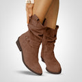 Women's Boots - Suede - Ruched Design - Low Heel - Comfortable and Stylish