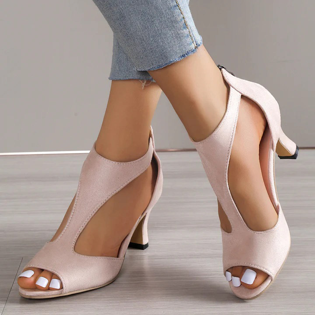 Cutout Zipper Open Toe Stiletto Heels