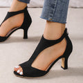 Women's Stiletto Heels - Open Toe - Cutout Details - Zipper Closure - Elegant and Comfortable