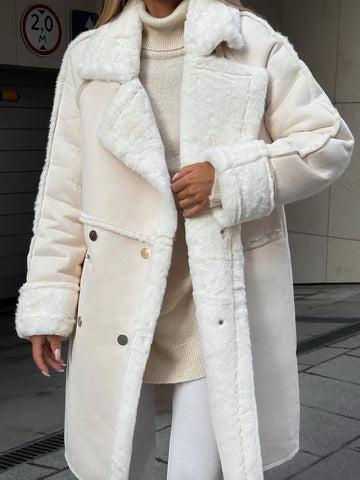 Faux Shearling Oversized Double-Breasted Coat