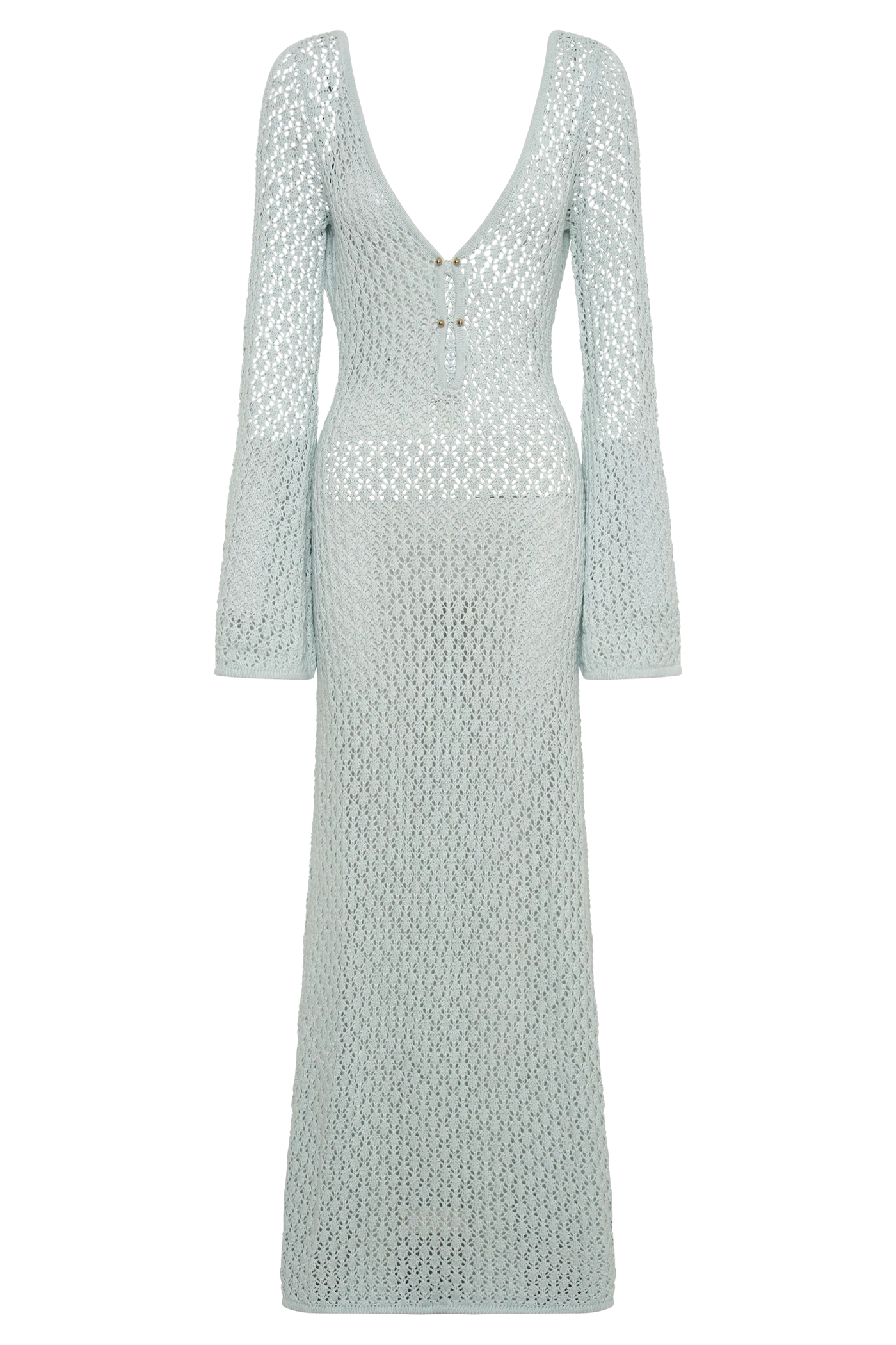 Women's Maxi Dress - Crochet Knit - V-Neck - Long Sleeves - Bohemian Elegant Look