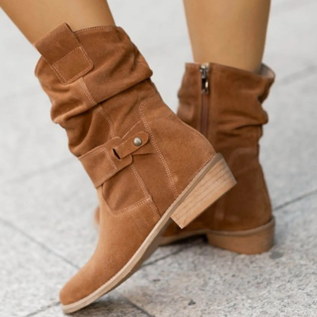 Suede Slouchy Block Heel Ankle Boots