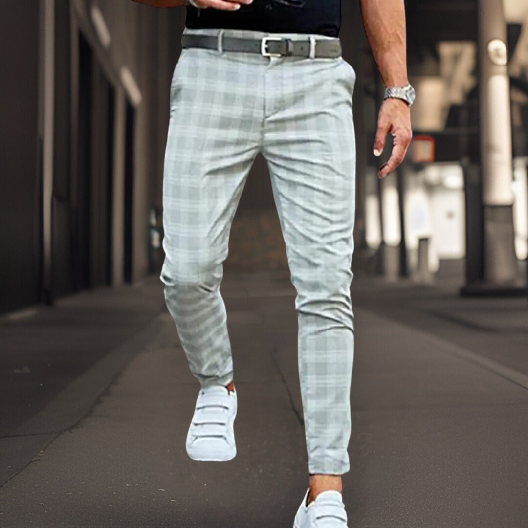 Men's Chinos – Slim Fit – Breathable Blend Quality – Full Length – Checkered Pattern